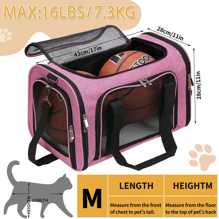 Soft-Sided Cat/Dog/Pet Carrier, Collapsible Pets Travel Carriers for Big Cats/Small Dogs with Shoulder Strap & Removable Mat, Mesh Puppy Carry Bag, Up to 16 Lbs, TSA Airline Approved(Black)