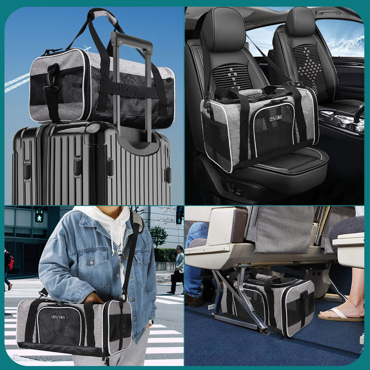 Petskd Pet Carrier 17x11x9.5 Alaska Airline Approved,Pet Travel Carrier Bag for Small Cats and Dogs, Soft Dog Carrier for 1-10 LBS Pets,Dog Cat Carrier with Safety Lock Zipper(Black)