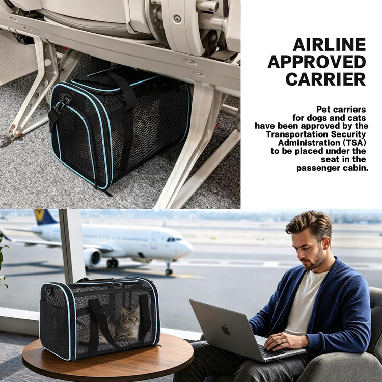 Cat Carrier Dog Carrier Pet Carriers Soft-Sided Cats Bag Animal Carriers Puppy Carrying Bag TSA Airline Approved Small Dog Carrier Soft Sided, Collapsible Travel Carriers for Big Cats(Up to 16lbs),
