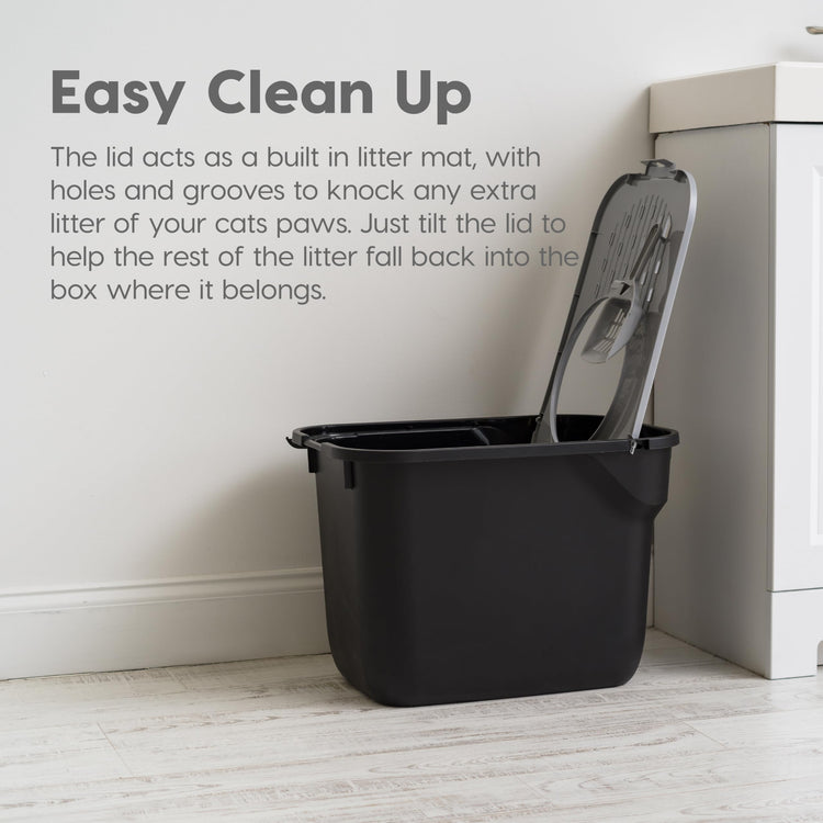 IRIS USA Cat Litter Box Large Open Top with High Sided Walls Tall Scatter Shield Scoop Included Easy Clean Plastic Pan Stain Resistant for Big Cats Kittens Indoor Multi-Cat Households