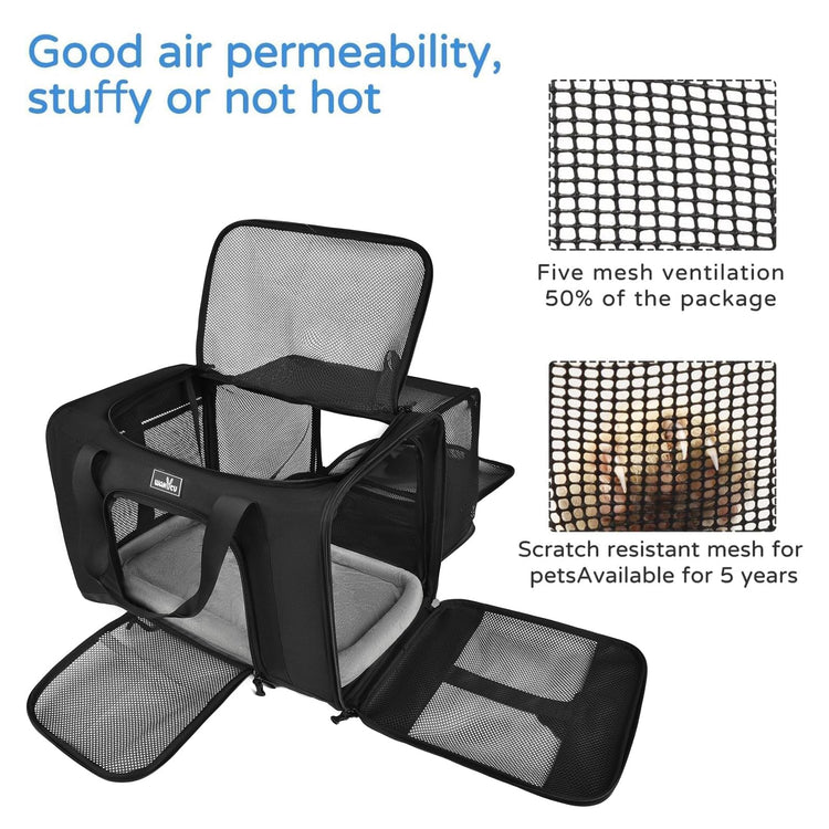 Wakytu Airline Approved Pet Carrier, TSA Approved Soft Sided Travel Bag for Small Dogs and Cats, 5 Mesh Windows & Padded Shoulder Strap for Plane Underseat, 17.7"x11"x8.3"