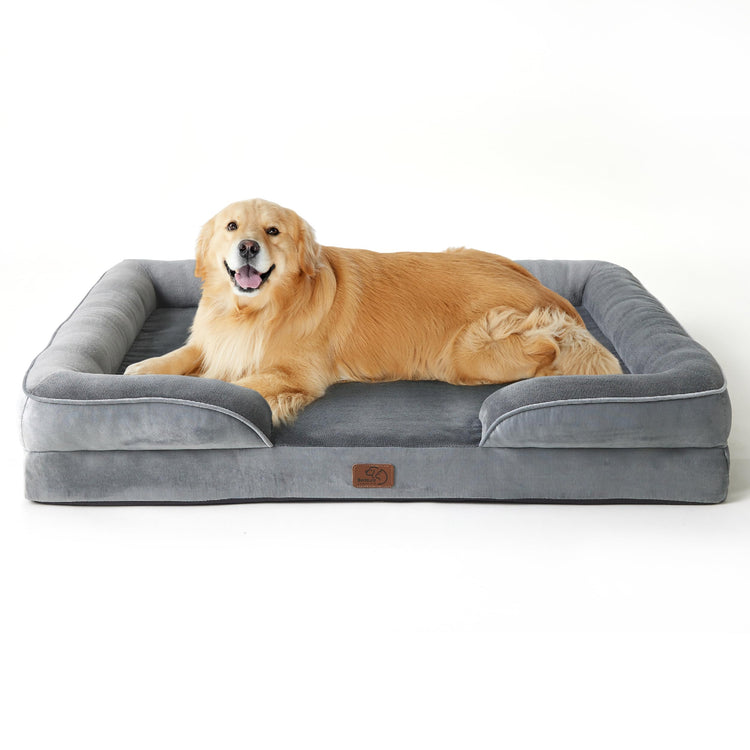 Bedsure Orthopedic Dog Bed Medium Size Dogs - Washable Small Medium Dog Cat Bed Waterproof, Comfort Cats Couch Sofa with Washable Removable Cover, Pets Bed with Nonskid Bottom, Grey, 28"