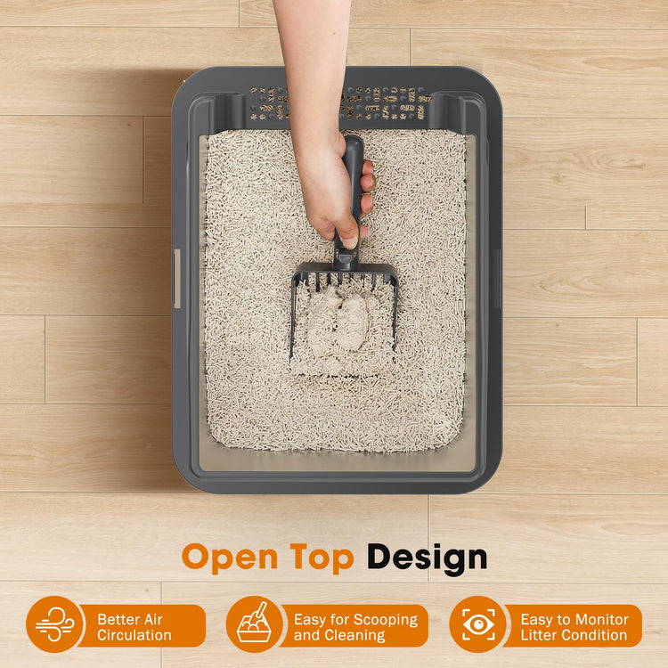 2PACK Stainless Steel Litter Box, Extra Large Litter Boxes for Big Cats, XL Metal Cat Litter Box with Lid High Sides, Anti-Urine Leakage, Non-Sticky, Scoop Included