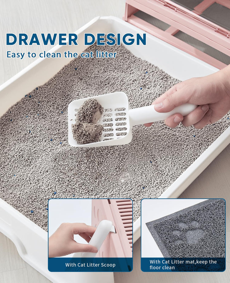 Medario Cat Litter Box with Litter Mat and Scoop, Large Covered Litter Box with Lid, Enclosed Kitty Box, Front Entry Top Exit, Odor Control, Easy to Clean (Grey)
