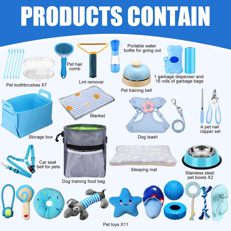 Abbylike 50 Pcs Puppy Supplies Starter Kit for Small Dogs Puppy Essentials Includes Leash, Bowls, Teeth Brushes, Water Bottle, and More Accessories for Dogs Pet Day Welcome Gift(Purple)