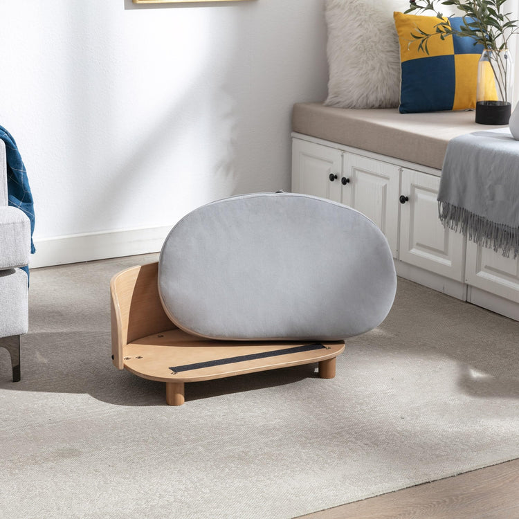 Dog Sofa, Dog Beds with Removable Cushion Pet Sofa with Solid Wood Legs and Bent Wood Back Dog Couch for Dogs and Cat-Small Light Grey