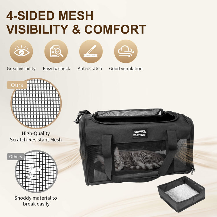 Pet Carrier Airline Approved, Soft Sided Cat Carrier for Small Pets up to 13 lbs, TSA Approved Dog Travel Bag with Foldable Bowl, Portable Soft Sided Pet Carrier for Kittens and Puppies