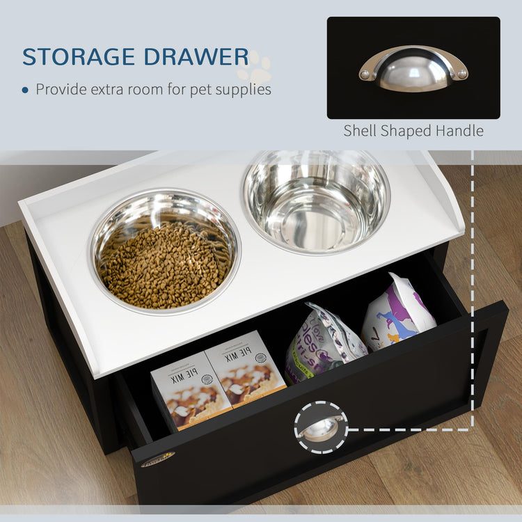 PawHut Dog Feeding Station with Storage Drawer, Dog Food Storage Cabinet with 2 Removable Elevated Pet Bowls for Large Sized Dogs, Coffee
