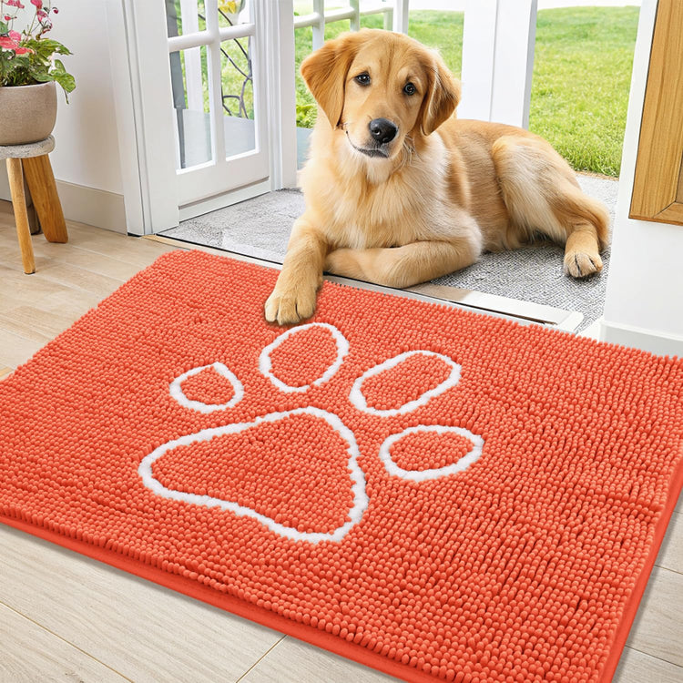 Smiry Dog Door Mat for Muddy Paws, Absorbent Dirt Trapper Non Slip Quick Dry Washable Chenille Mat for Mud Dogs, Entry Rug for Indoor and Outdoor (30x20 Inches, Grey and Black)