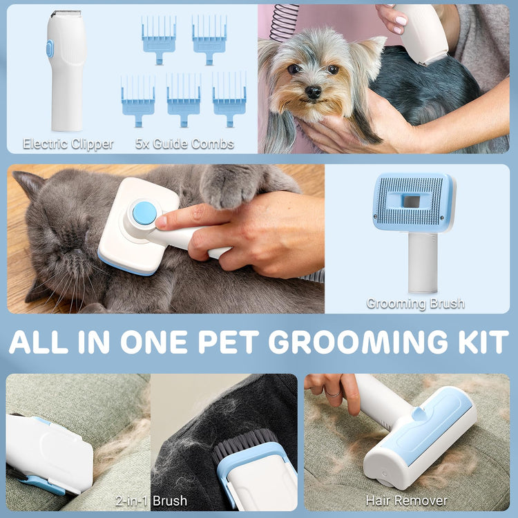 iPettie D23 Pro Pet Grooming Kit for Dogs: Vacuum Dog Brush and Dog Trimmer Vacuum — 95°F-140°F Adjustable Temperature, Adjustable Wind Speed, 23000 PA Suction for All Pet Grooming Needs