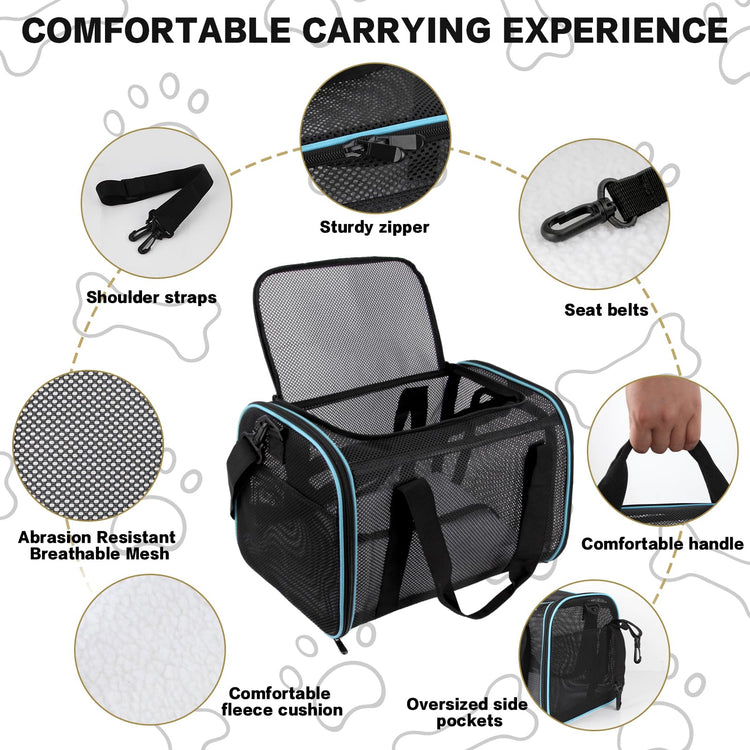 Cat Carrier Dog Carrier Pet Carriers Soft-Sided Cats Bag Animal Carriers Puppy Carrying Bag TSA Airline Approved Small Dog Carrier Soft Sided, Collapsible Travel Carriers for Big Cats(Up to 16lbs),