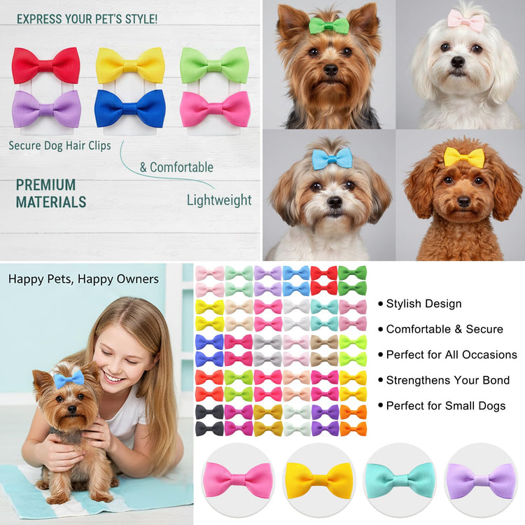 QingHan Dog Hair Bows Small Puppy Clips for Pet Grooming Accessories Doggy Gifts 60Pcs (30 Pairs)