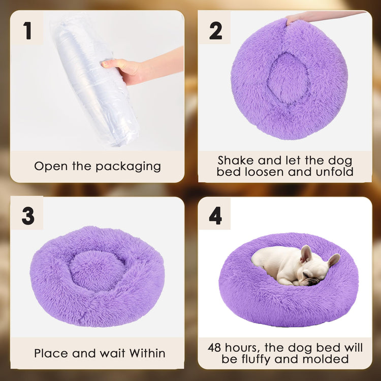 Hoewina Dog & Cat Bed for Indoor Cats, 20in Calming Donut Bed for Puppy and Kitten, Washable Round Fluffy Pet Bed for Small Medium Dogs and Cats (Light Grey)