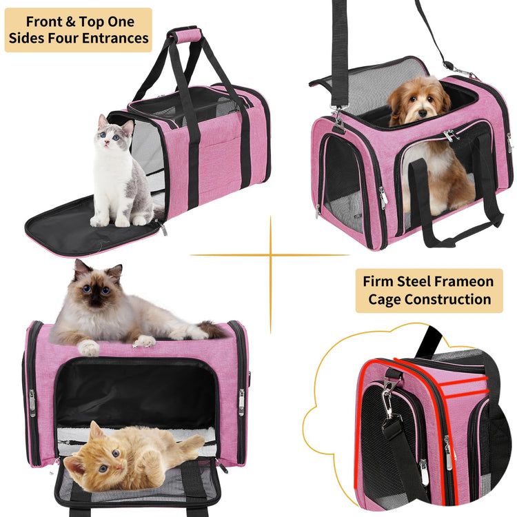 Soft-Sided Cat/Dog/Pet Carrier, Collapsible Pets Travel Carriers for Big Cats/Small Dogs with Shoulder Strap & Removable Mat, Mesh Puppy Carry Bag, Up to 16 Lbs, TSA Airline Approved(Black)
