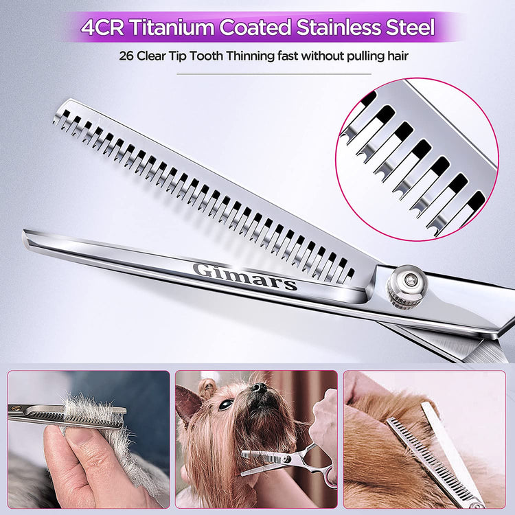 Gimars Titanium Coated Professional 6 in 1 4CR Stainless Steel Dog Grooming Scissors with Safety Round Tip, Heavy Duty Pet Grooming Scissor for Dogs, Cats and Other Animals