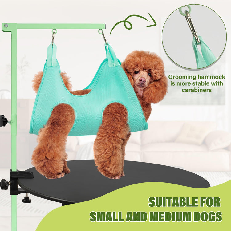 Dog Grooming Arm with Pet Grooming Hammock, getlstub 35" Pet Grooming Table Arm with Adjustable No Sit Haunch Holders, Dog Grooming Stand with Loop Noose for Small and Medium Pets