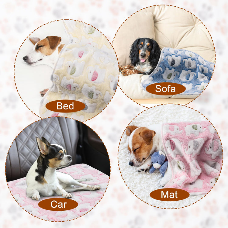 1 Pack 3 Blankets Super Soft Fluffy Premium Fleece Pet Blanket Flannel Paw Printed Throw for Dog Puppy Cat (Small 23x16'', Brown, Pink, White)