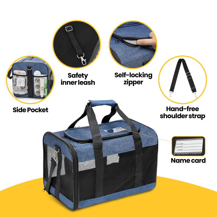 Conlun Cat Carrier Airline Approved, Soft-Sided Dog Carrier with Inner Safety Leash, Pet Transport Carrier for Small-Medium Cats Puppies up to 15 Lbs, Collapsible Travel Kitten Carrier Bag -BlackM