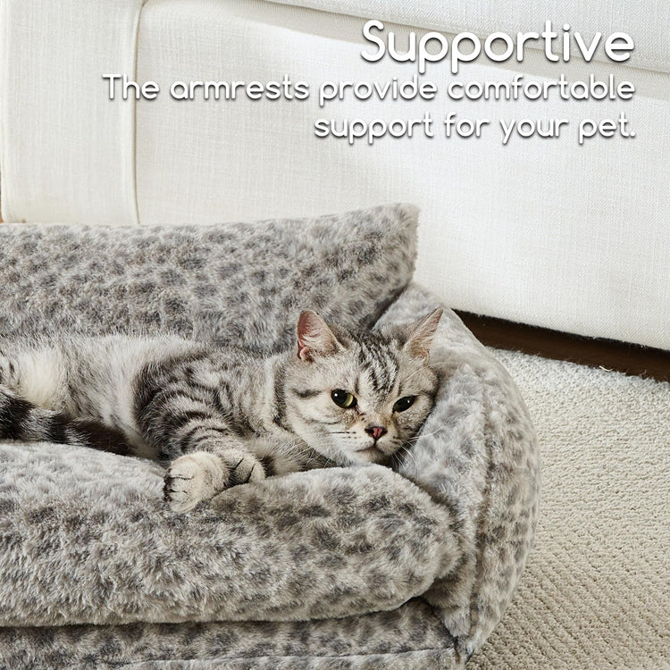 Hollypet Cat Bed Fluffy Plush Multifunctional Double-Layer Machine Washable Soft Warming Kitty Pet Couch Orthopedic Nest Beds for Small Cats Kitten and Dogs up to 13lbs, Khaki(25x20x13 inch)