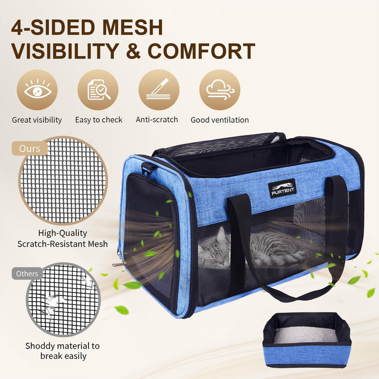 Pet Carrier Airline Approved, Soft Sided Cat Carrier for Small Pets up to 13 lbs, TSA Approved Dog Travel Bag with Foldable Bowl, Portable Soft Sided Pet Carrier for Kittens and Puppies