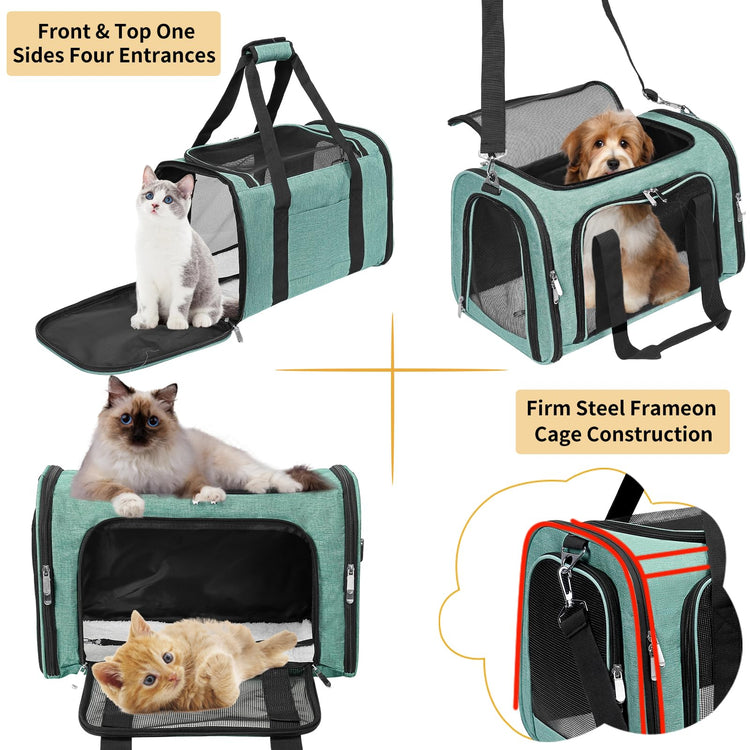 Soft-Sided Cat/Dog/Pet Carrier, Collapsible Pets Travel Carriers for Big Cats/Small Dogs with Shoulder Strap & Removable Mat, Mesh Puppy Carry Bag, Up to 16 Lbs, TSA Airline Approved(Black)