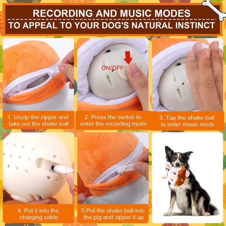 BABORUI Interactive Dog Toys Pig, Jumping Squeaky Dog Toys with Recording and Music Modes, Rechargeable Moving Dog Chew Toys for Small/Medium/Large Dogs to Keep Them Busy(Blue Pig)