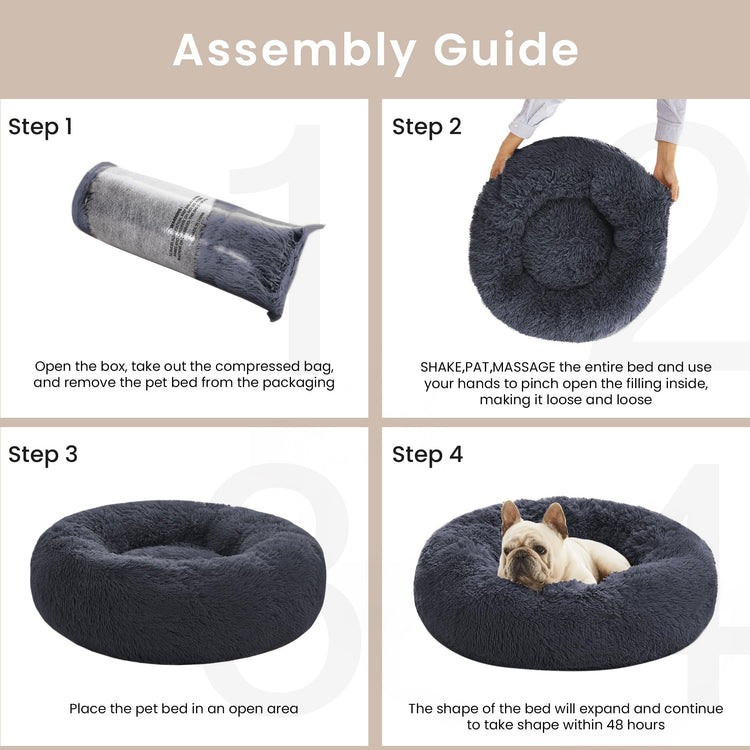 Love's cabin Calming Dog & Cat Bed, Cat Bed for Indoor Cats, Anti-Anxiety Donut Round Bed, Fluffy Warming Pet Bed for Small Medium Dogs and Cats, Beige Taupe 20"/24"