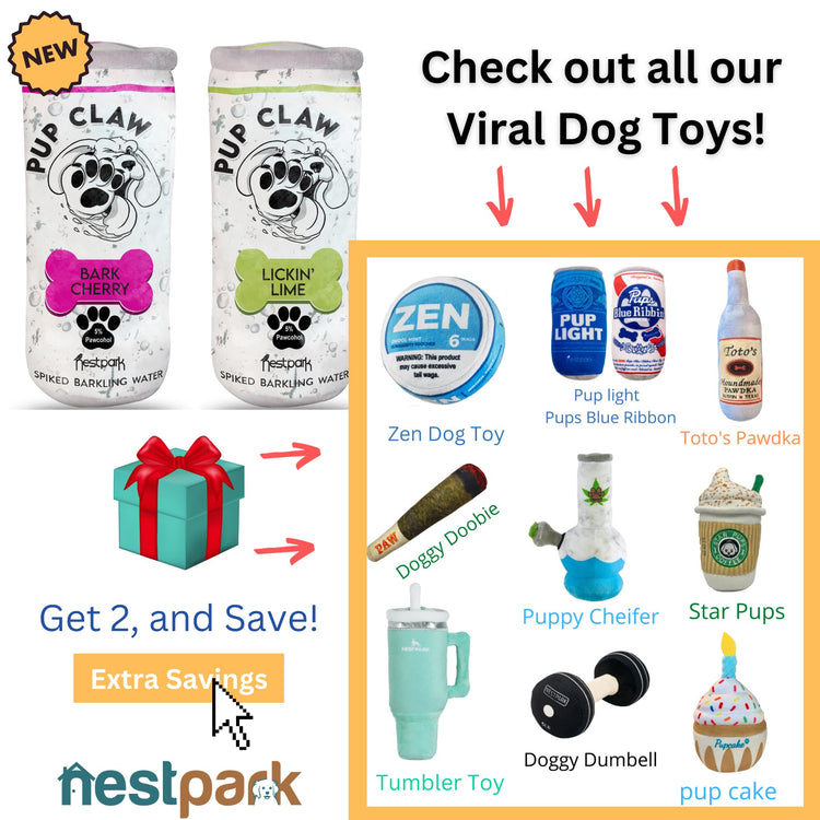 Nestpark Pup Claw Dog Toys - Funny Cute Plush Dog Toys with Squeaker and Crinkle - Parody (2 Pack) (Tropical Pack)