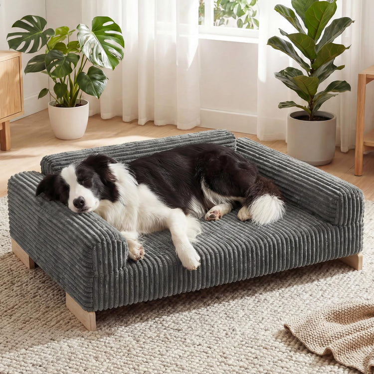 Veehoo Elevated Dog Bed Indoor, Wood Furniture Style Dog Couch Sofa with Removable Washable Cover, Cute & Durable Dogs Bed Furniture for Small Dogs & Puppies Up to 40 lbs