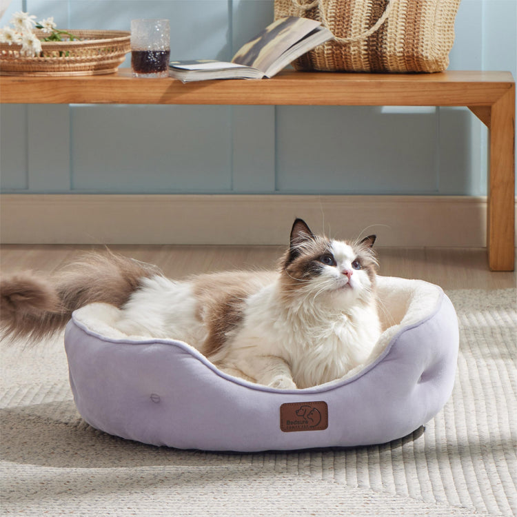 Bedsure Dog Beds for Small Dogs - Round Medium Cat Beds for Indoor Cats, Washable Pet Bed for Puppy and Kitten with Slip-Resistant Bottom, 25 Inches, Taupe