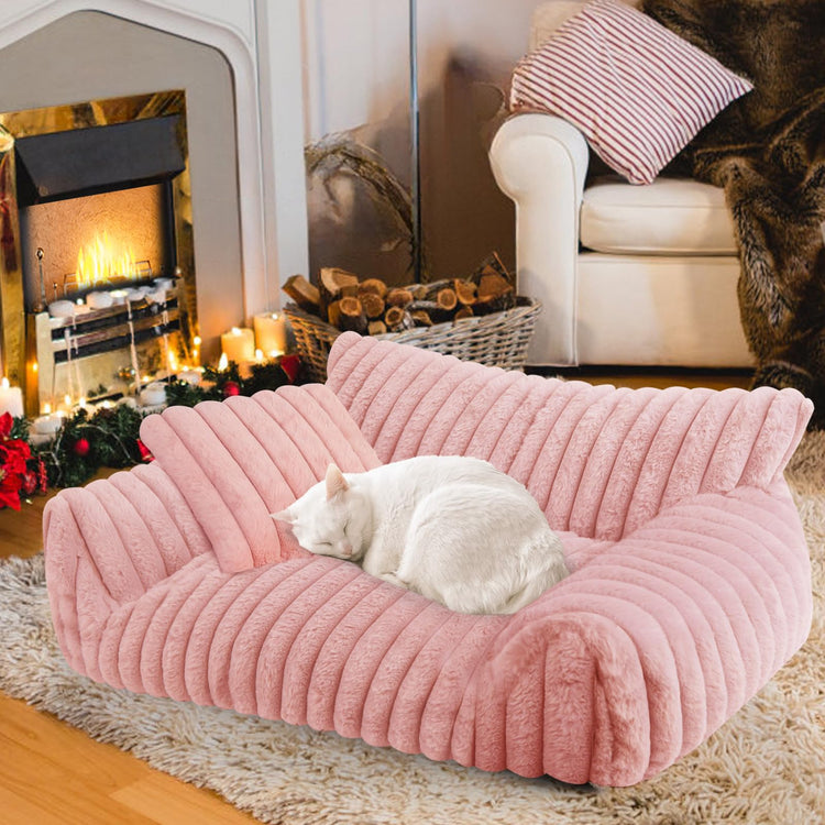 Cute Cat Couch Bed for Indoor Cats, Fluffy Pet Cat Sofa with Premium Soft Corduroy Fleece, Cute Small Dog Beds for Small Dogs, Fuzzy Puppy Chair with Removable Washable Cover (24x18x10,Grey)