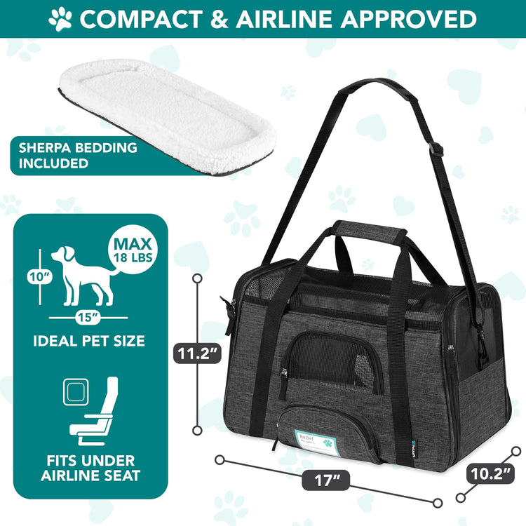 PetAmi Airline Approved Pet Carrier for Cats & Small Dogs, Soft Sided TSA Travel Carrier Bag with Sherpa Bed, Breathable Mesh Ventilation, Collapsible Bowl, Fits Under Seat, Up to 18 lbs, Small Pink