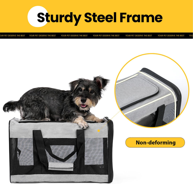 Conlun Cat Carrier Airline Approved, Soft-Sided Dog Carrier with Inner Safety Leash, Pet Transport Carrier for Small-Medium Cats Puppies up to 15 Lbs, Collapsible Travel Kitten Carrier Bag -BlackM