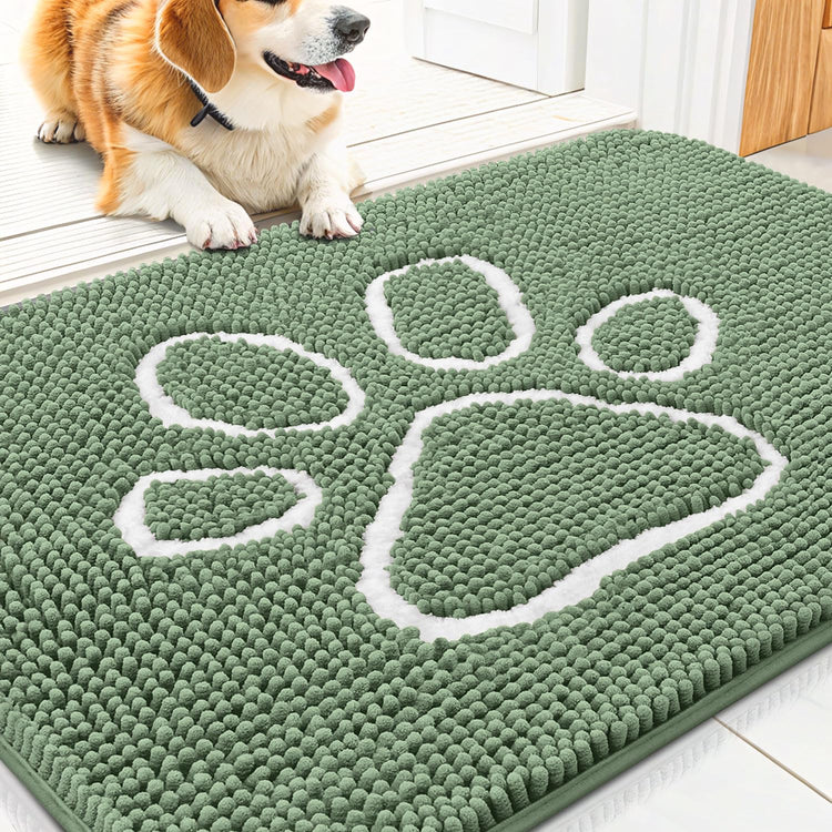 Smiry Dog Door Mat for Muddy Paws, Absorbent Dirt Trapper Non Slip Quick Dry Washable Chenille Mat for Mud Dogs, Entry Rug for Indoor and Outdoor (30x20 Inches, Grey and Black)