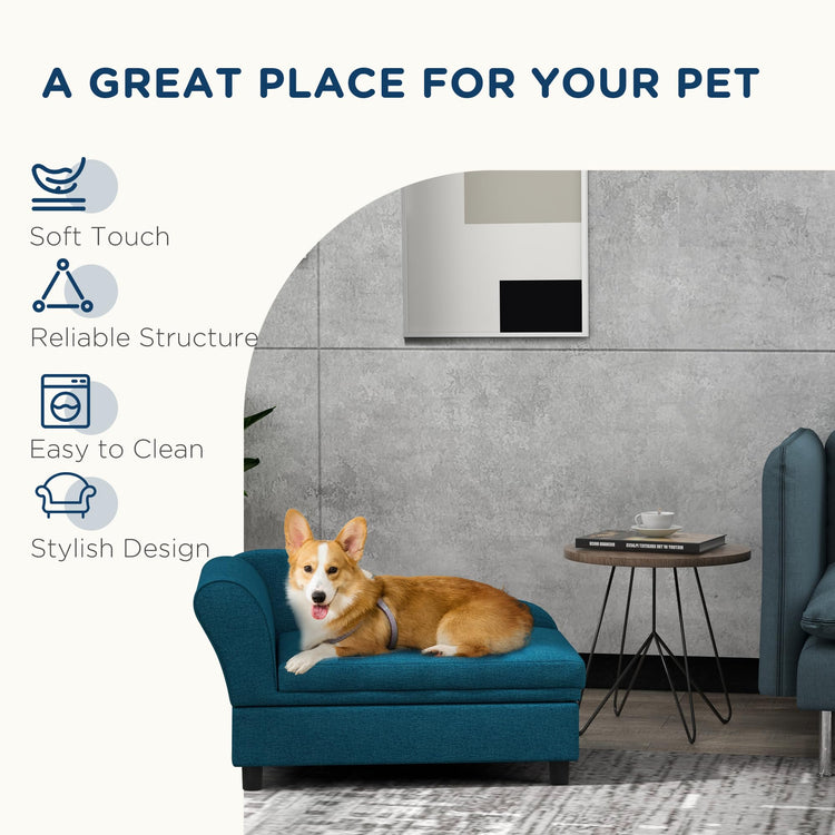 PawHut Pet Sofa, Dog Couch, Elevated Pet Bed for Small Dogs, with Hidden Storage, Soft Tufted Cushion, Gray
