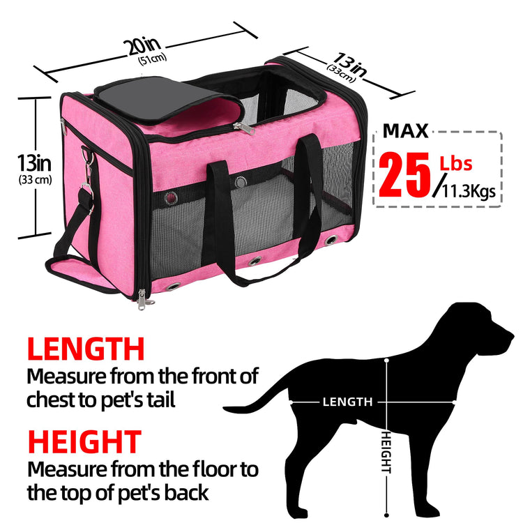Soft Sided Cat/Dog Carrier,Collapsible Pets Travel Carriers for Pet/Puppy with Shoulder Strap & Removable Mat,Mesh Top Load Small Dogs/Cats Carry Bag Up to 17 Lbs TSA Airline Approved（Black,M）
