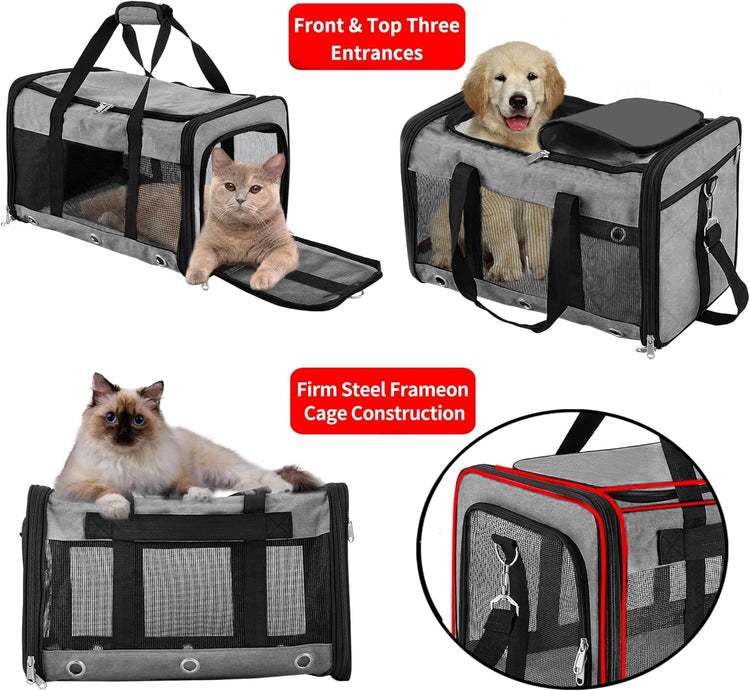 Soft Sided Cat/Dog Carrier,Collapsible Pets Travel Carriers for Pet/Puppy with Shoulder Strap & Removable Mat,Mesh Top Load Small Dogs/Cats Carry Bag Up to 17 Lbs TSA Airline Approved（Black,M）