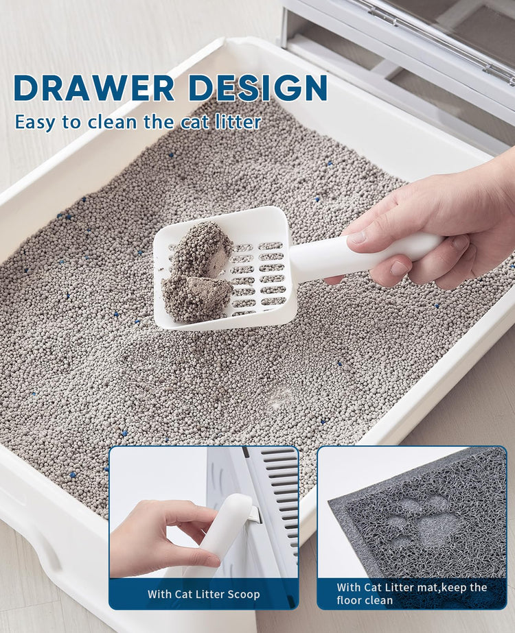 Medario Cat Litter Box with Litter Mat and Scoop, Large Covered Litter Box with Lid, Enclosed Kitty Box, Front Entry Top Exit, Odor Control, Easy to Clean (Grey)