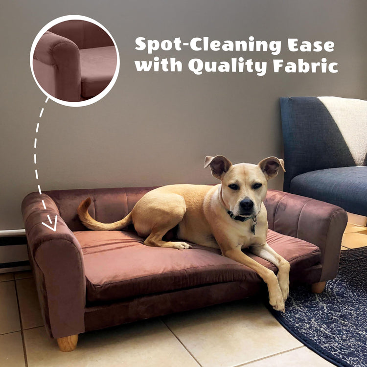 CRITTER SITTERS 33” Faux Suede Ped Bed in Brown, Durable Washable Sofa Couch for Small & Medium Cats & Dogs, Must Have Accessory for Yorkies, Shih Tzus & Frenchies, Kitten & Puppy Essential Furniture