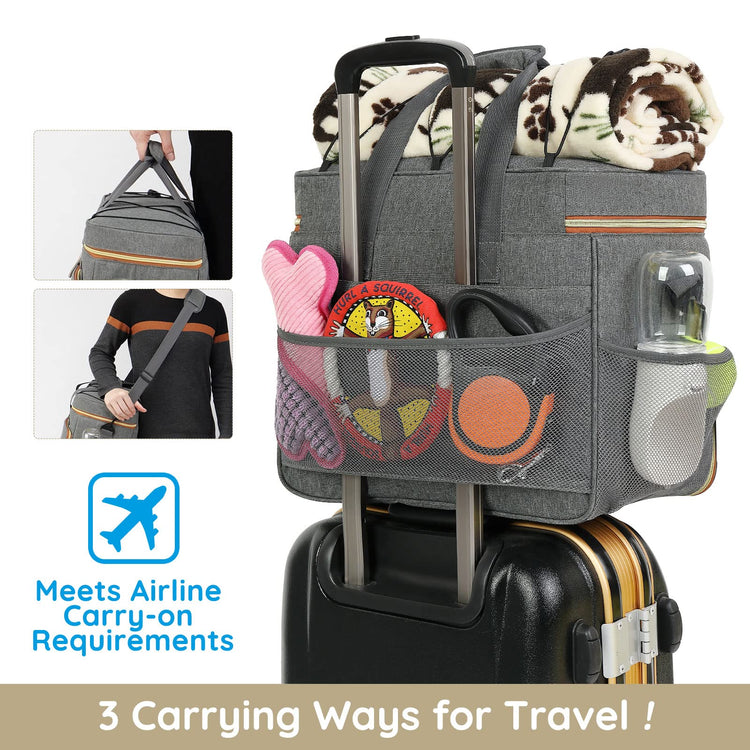 Dog Travel Bag for Traveling| Week Away/Overnight Dog Travel Accessories with Multi-Function Pockets| Travel Set for Dogs and Cats|Ideal Pet Diaper Bag and Pet Gift Kit(Grey)