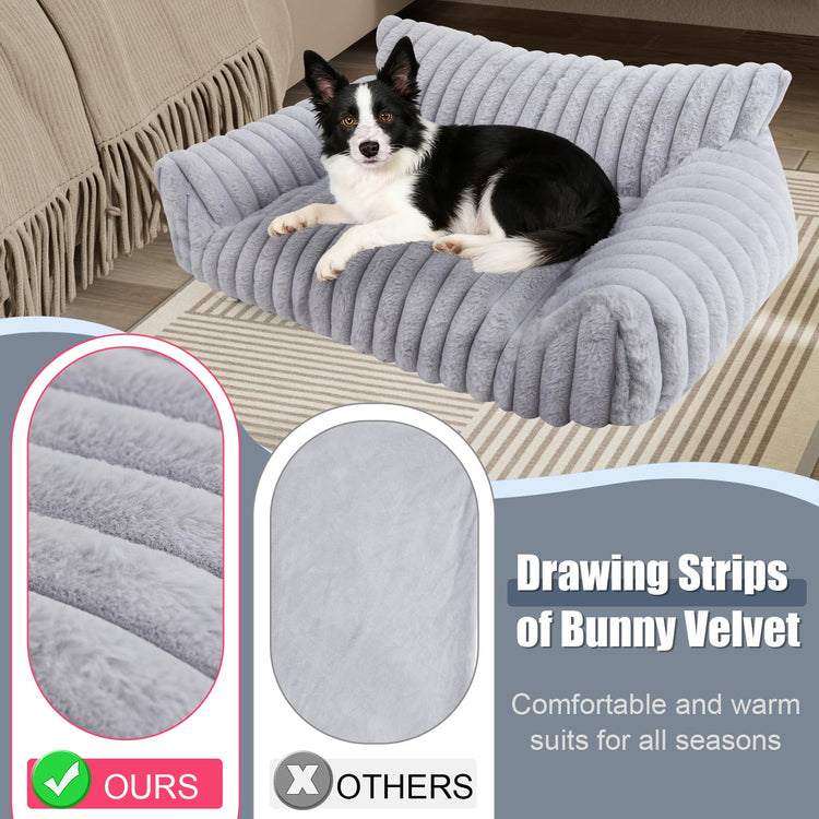 Cute Cat Couch Bed for Indoor Cats, Fluffy Pet Cat Sofa with Premium Soft Corduroy Fleece, Cute Small Dog Beds for Small Dogs, Fuzzy Puppy Chair with Removable Washable Cover (24x18x10,Grey)
