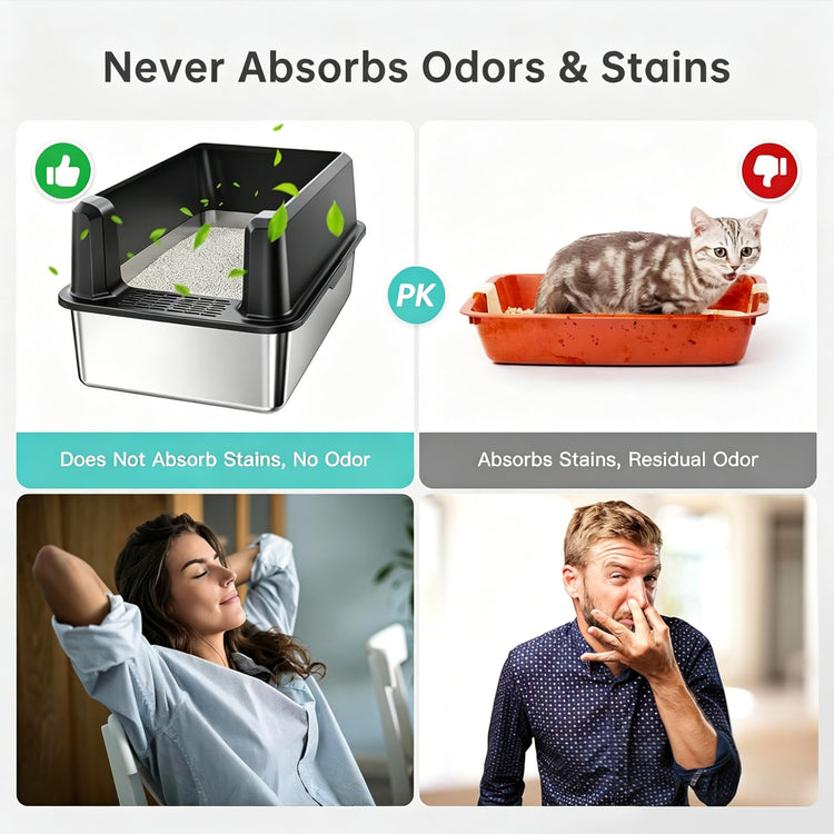 WoofiGo Enclosed Stainless Steel Cat Litter Box with Lid, XL Extra Large Litter Box for Big Cats, Metal Litter Pan High Sided, Never Absorbs Odors, Anti-Urine Leakage, Easy Cleaning, Include Scoop