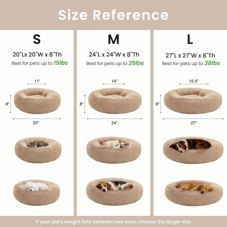 Love's cabin Calming Dog & Cat Bed, Cat Bed for Indoor Cats, Anti-Anxiety Donut Round Bed, Fluffy Warming Pet Bed for Small Medium Dogs and Cats, Beige Taupe 20"/24"