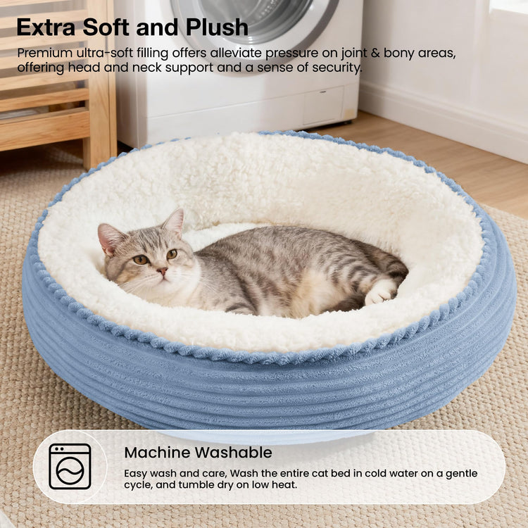 Love's cabin Round Donut Cat and Dog Cushion Bed, 20in Bed for Cats or Small Dogs, Anti-Slip & Water-Resistant Bottom, Super Soft Durable Fabric Pet Beds, Washable Luxury Cat & Dog Bed Gray