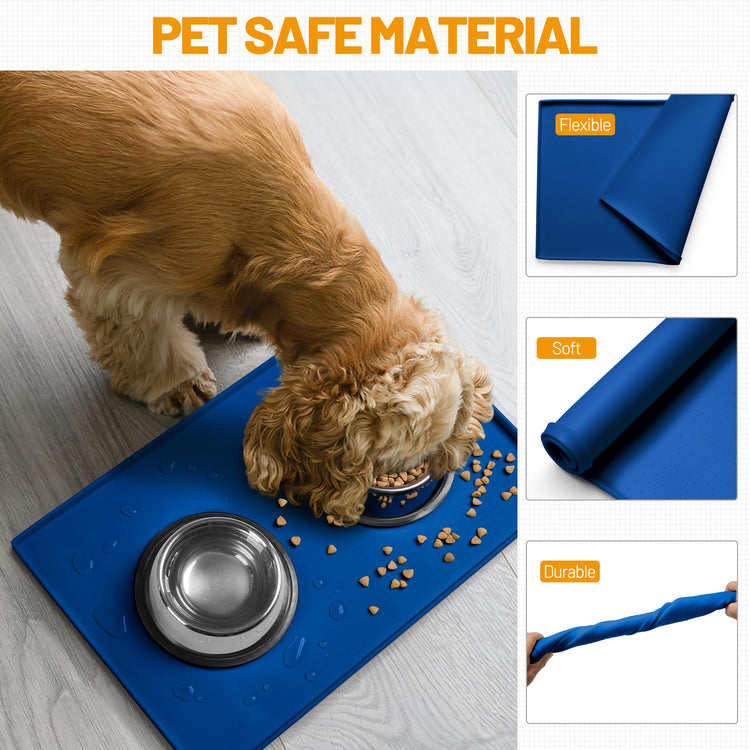 Hubulk Dog Feeding Mat,100% Waterproof Food Grade Silicone Pet Food and Water Bowl Placemat,Dishwasher, High Raised Edge to Prevent Spills,Nonslip Tray to Stop Messes on Floor (19"x12"x0.5", Grey)
