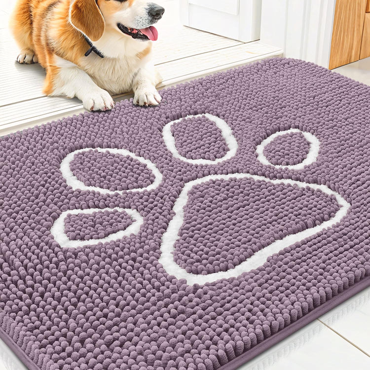 Smiry Dog Door Mat for Muddy Paws, Absorbent Dirt Trapper Non Slip Quick Dry Washable Chenille Mat for Mud Dogs, Entry Rug for Indoor and Outdoor (30x20 Inches, Grey and Black)