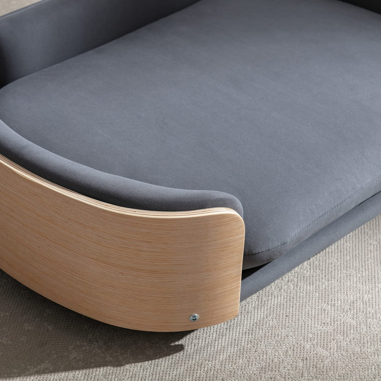 Elevated Dog Bed Pet Sofa with Solid Wood Legs and Bent Soft Backrest, Pet Cat Stool Bed with Velvet Cushion,for Small and Medium Size Dogs Kitten, Dark Gray, Small Size