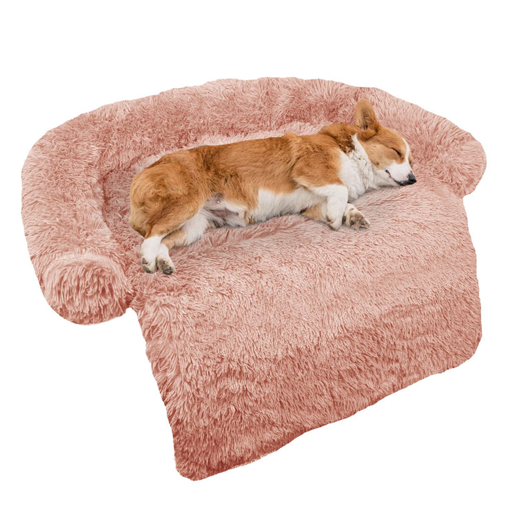 Calming Dog Bed Fluffy Plush Dog Mat for Furniture Protector with Removable Washable Cover for Large Medium Small Dogs and Cats (Small(35x31x5), Light Grey)