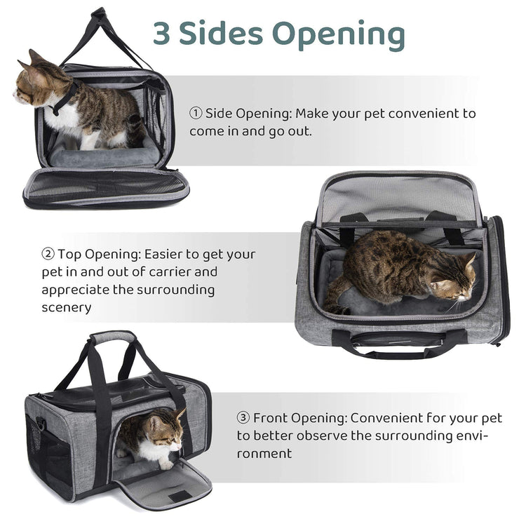 Wakytu Airline Approved Pet Carrier, TSA Approved Soft Sided Travel Bag for Small Dogs and Cats, 5 Mesh Windows & Padded Shoulder Strap for Plane Underseat, 17.7"x11"x8.3"