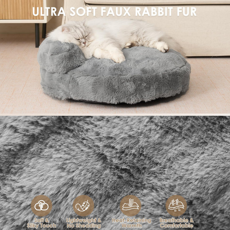 EHEYCIGA Soft Cat Couch Bed for Indoor Cats, Fluffy Small Dog Bed with Removable Washable Cover, Bolster Pet Sofa, Waterproof and Non-Slip, 23" x 23"x 7", Cream